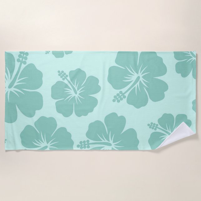 Turquoise Hibiscus Flowers Beach Towel (Front)