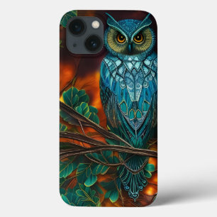 Turquoise Horned Owl iPhone 13 Case