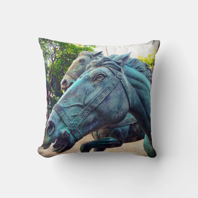 Turquoise Horse Statue Photo Antique Asian Stylish Cushion (Front)