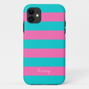 Turquoise & Hot Pink Stripe Pattern iPhone 5 Case