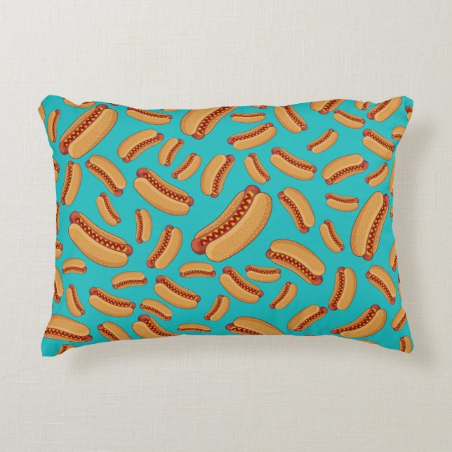 Turquoise hotdogs decorative cushion (Front)