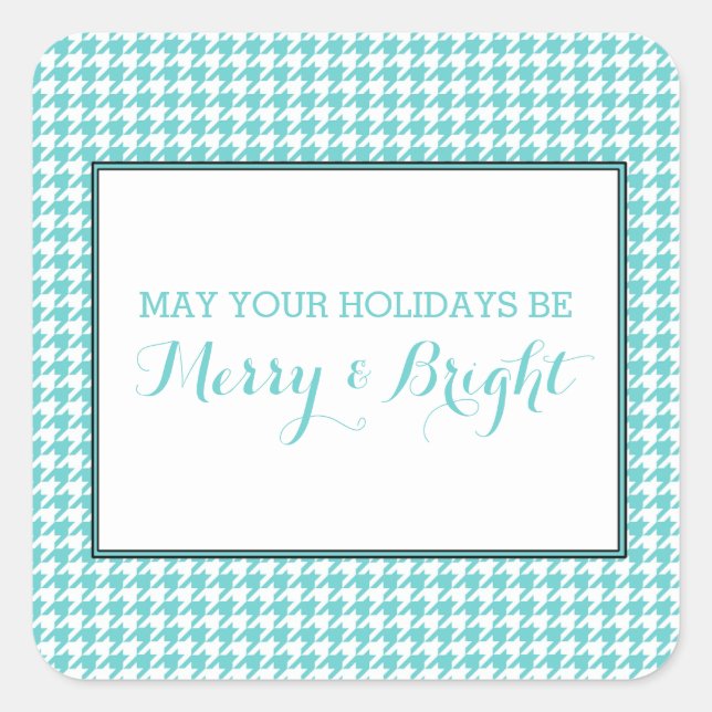 Turquoise Houndstooth Holiday Stickers (Front)
