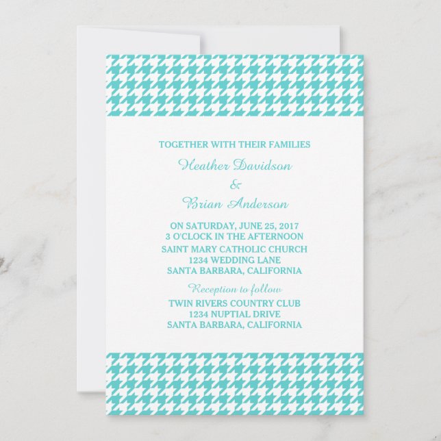 Turquoise Houndstooth Wedding Invite (Front)