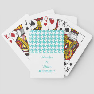 Turquoise Houndstooth Wedding Playing Cards