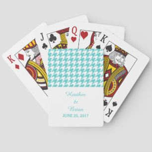 Turquoise Houndstooth Wedding Playing Cards