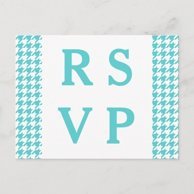 Turquoise Houndstooth Wedding RSVP Postcard (Front)