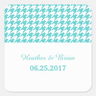 Turquoise Houndstooth Wedding Stickers
