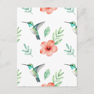 Turquoise Hummingbird Hibiscus Pattern Postcard