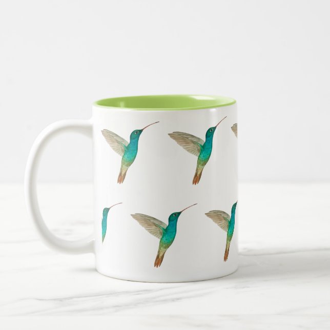 Turquoise Hummingbird pattern Two-Tone Coffee Mug (Left)