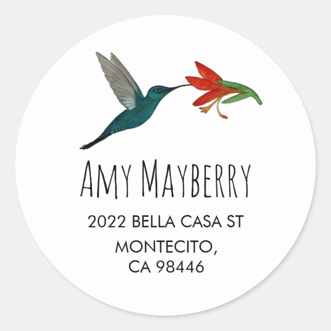 Turquoise Hummingbird return address  Classic Round Sticker (Front)
