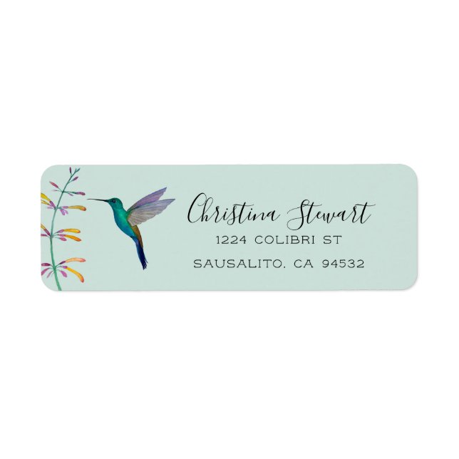 Turquoise Hummingbird Return Address Label (Front)