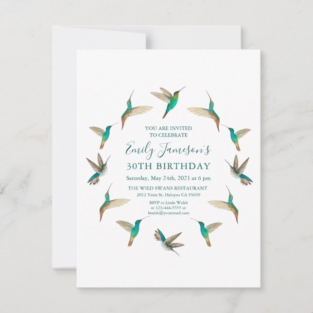 Turquoise Hummingbirds Birthday Invitation (Front)