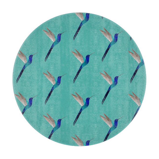 Turquoise Hummingbirds Cutting Board (Front)