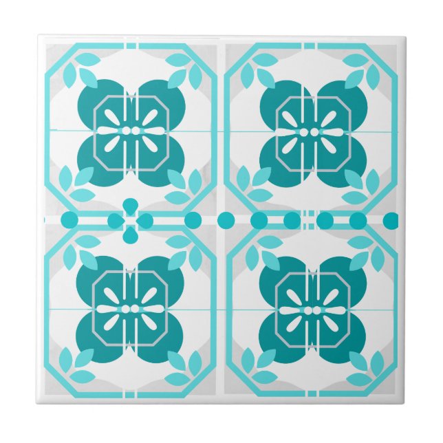 Turquoise Intricate Azulejos Style Tile (Front)