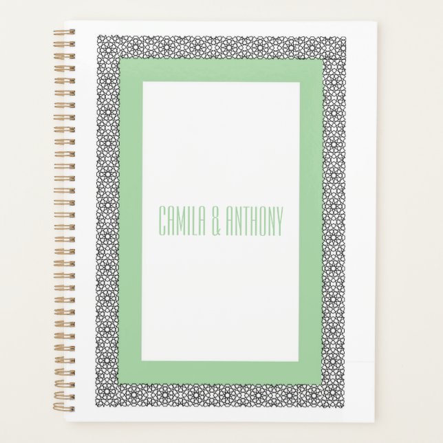 Turquoise Islamic Geometric Border Wedding Planner (Front)