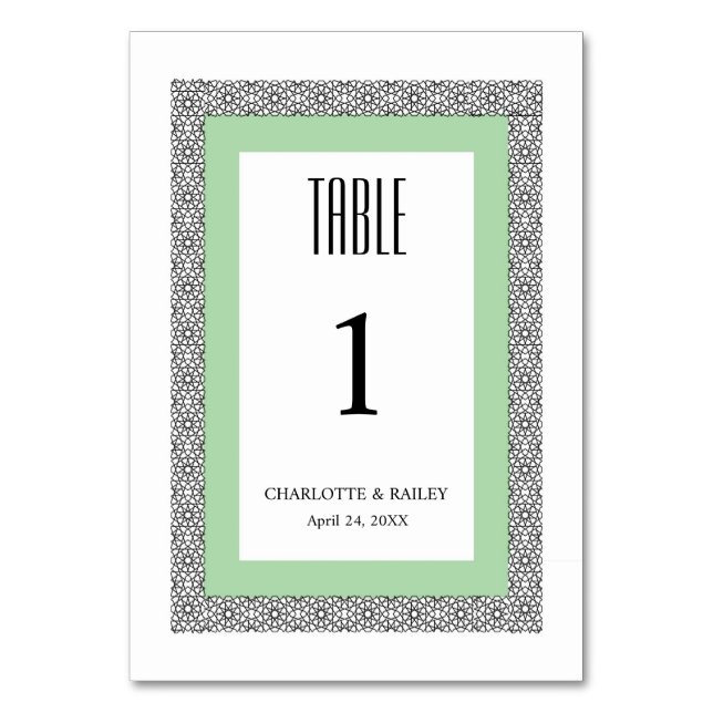 Turquoise Islamic Geometric Border Wedding Table Number (Front)