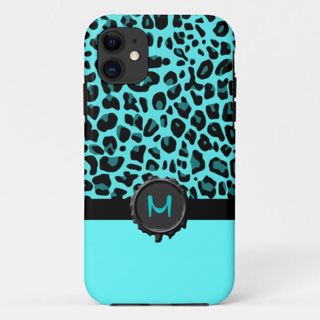 Turquoise Jaguar Print Monogram iPhone 5 Case (Back)