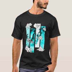 Turquoise Japanese Cliffs Scene Turquoise Graphic T-Shirt