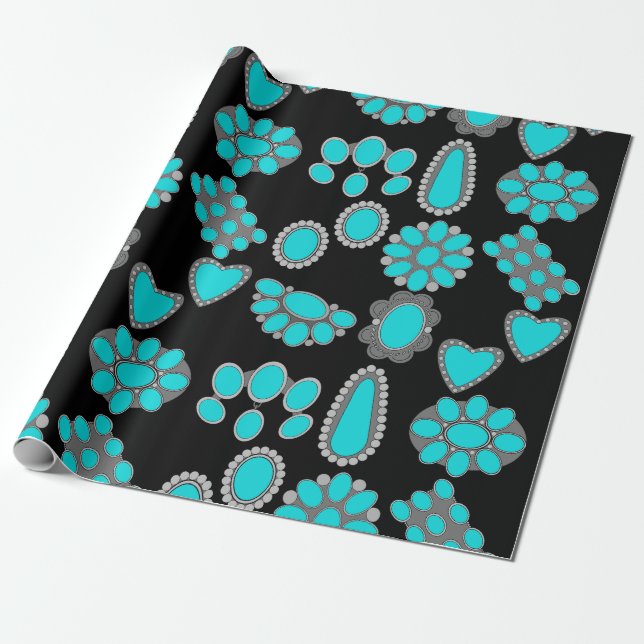 Turquoise Jewellery Wrapping Paper  (Unrolled)