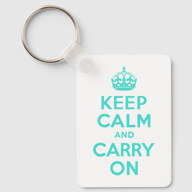 Turquoise Keep Calm and Carry On Key Ring (Front)
