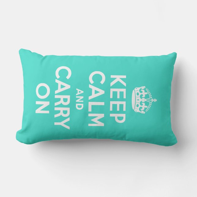 Turquoise Keep Calm and Carry On Lumbar Cushion (Front)