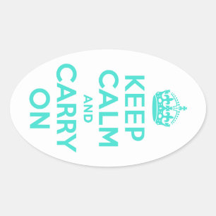 Turquoise Keep Calm and Carry On Oval Sticker