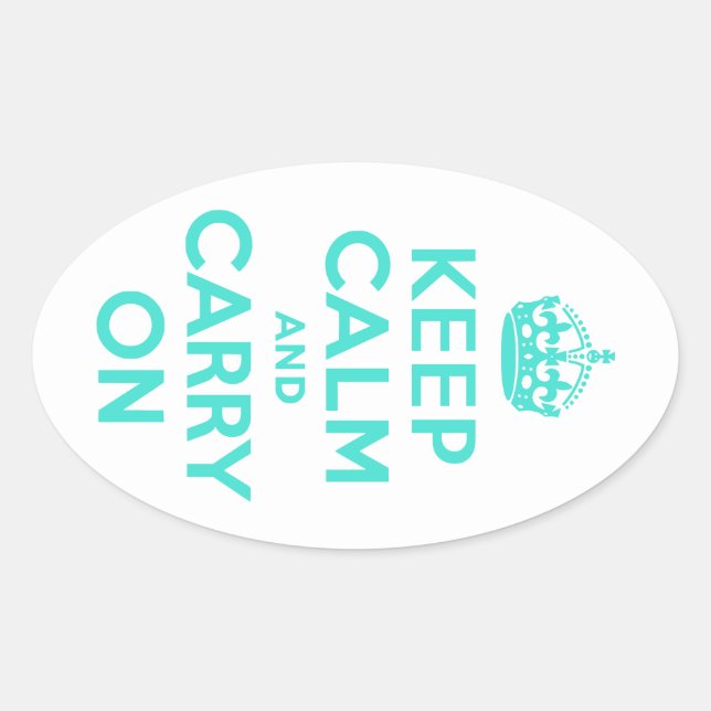 Turquoise Keep Calm and Carry On Oval Sticker (Front)