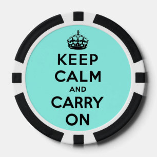 Turquoise keep calm and carry on poker chips