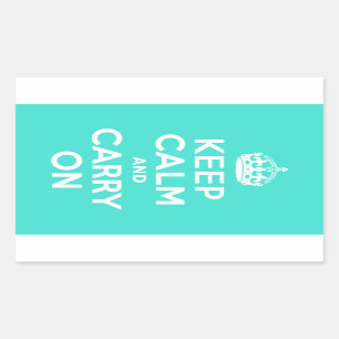 Turquoise Keep Calm and Carry On Rectangular Sticker