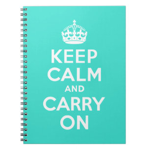 Turquoise Keep Calm and Carry On Spiral Notebook