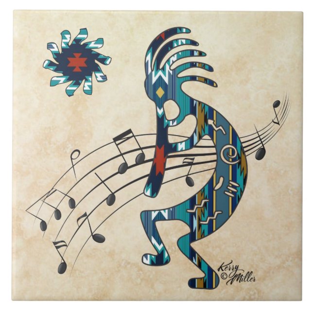 Turquoise Kokopelli Ceramic Tile (Front)
