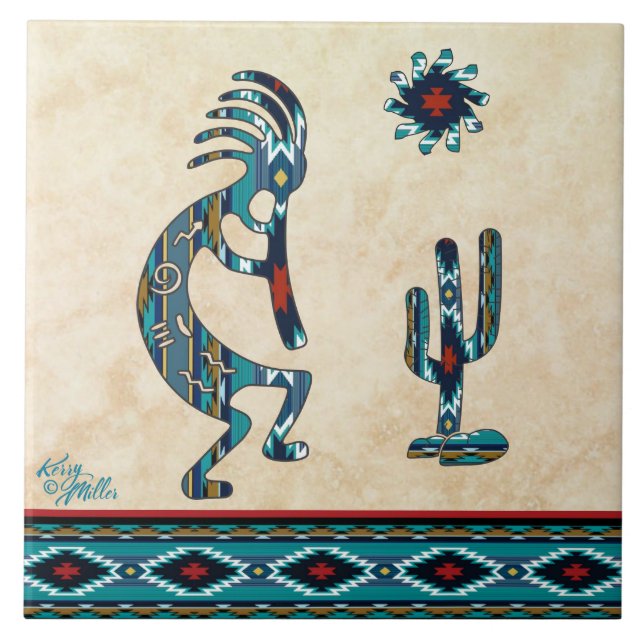 Turquoise Kokopelli Ceramic tile (Front)