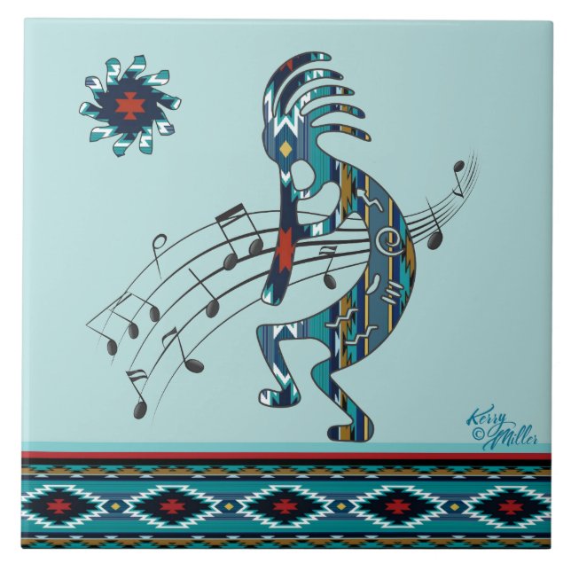 Turquoise Kokopelli Ceramic tile (Front)