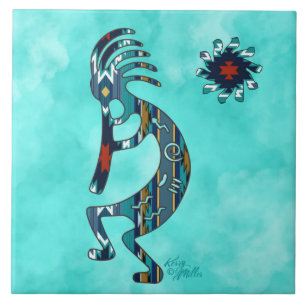 Turquoise Kokopelli Ceramic Tile