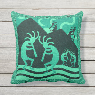 Turquoise Kokopelli Outdoor Cushion