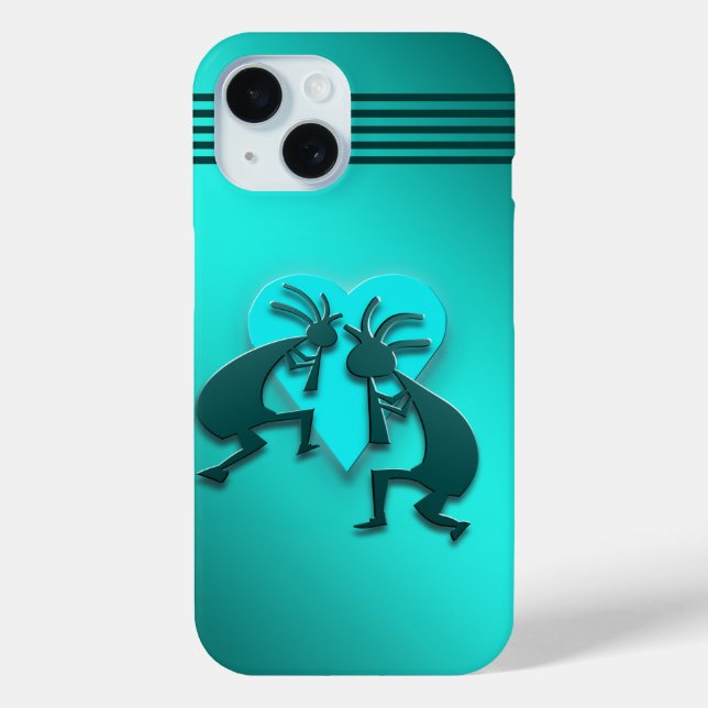 Turquoise Kokopellis with Heart Case-Mate iPhone Case (Back)
