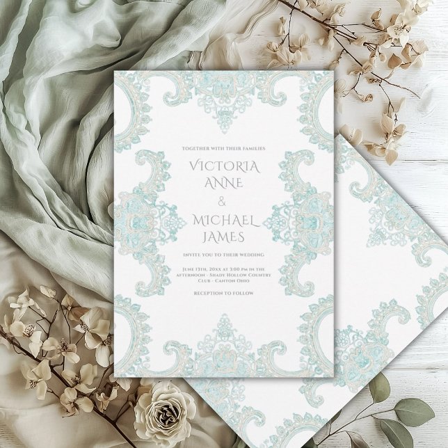 Turquoise Lace Whimsical Vintage Wedding  Invitation (Creator Uploaded)