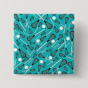 Turquoise lacrosse sticks pattern 15 cm square badge