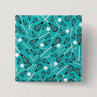 Turquoise lacrosse sticks pattern 15 cm square badge