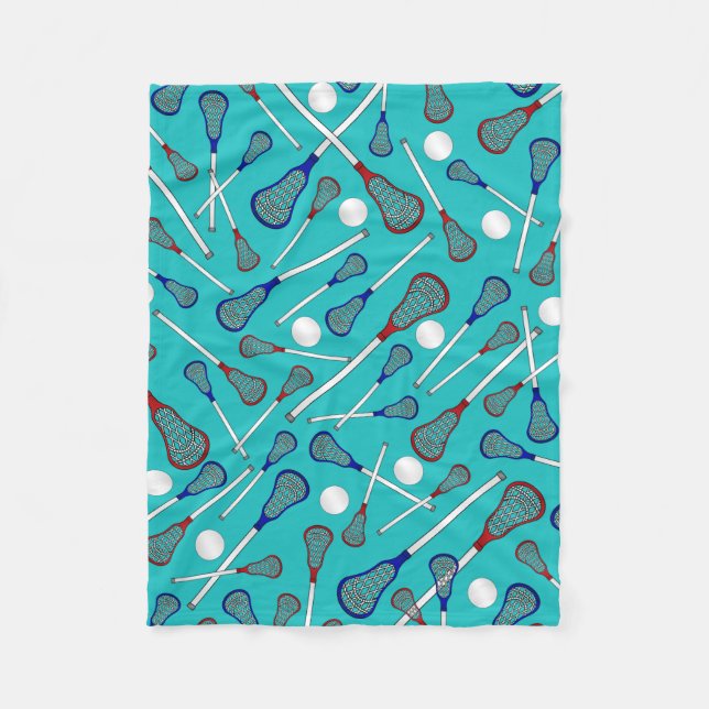Turquoise lacrosse sticks pattern fleece blanket (Front)