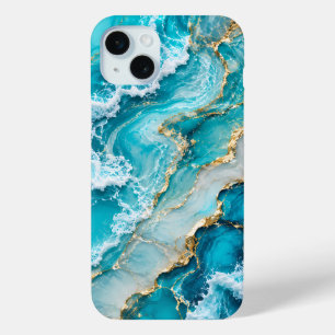 Turquoise Lagoon Waves Abstract iPhone 15 Mini Case