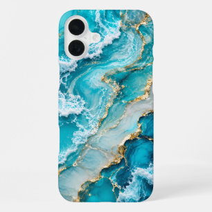 Turquoise Lagoon Waves Abstract iPhone 16 Plus Case
