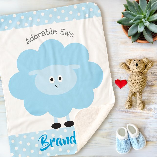Turquoise Lamb Baby Boy Adorable Ewe Script Name Sherpa Blanket (Creator Uploaded)