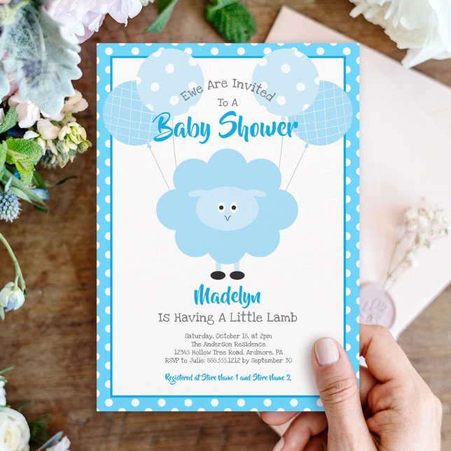 Turquoise Lamb Baby Shower Balloons Cute Modern Invitation (Creator Uploaded)