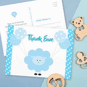 Turquoise Lamb Boy Baby Shower Cute Bold Thank You Postcard