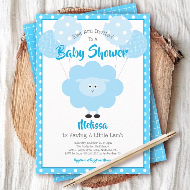 Turquoise Lamb Boy Baby Shower Cute Kawaii Modern  Invitation (Creator Uploaded)