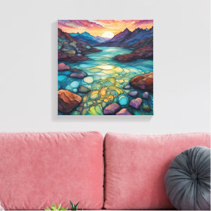 Turquoise Landscape with Alcohol Ink Detail  Canvas Print