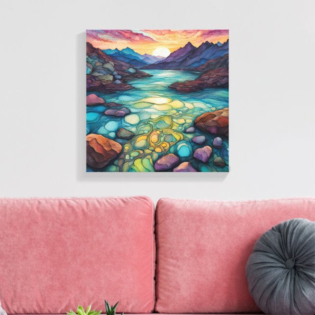 Turquoise Landscape with Alcohol Ink Detail  Canvas Print (Insitu(LivingRoom))