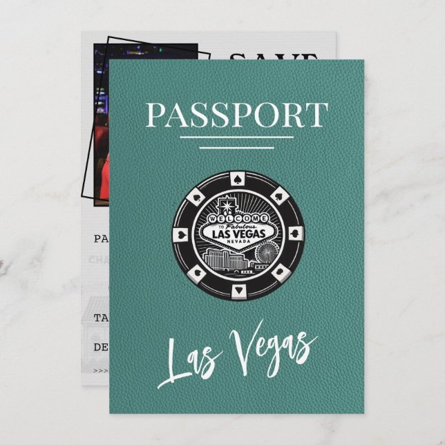 Turquoise Las Vegas Passport Save The Date (Front/Back)