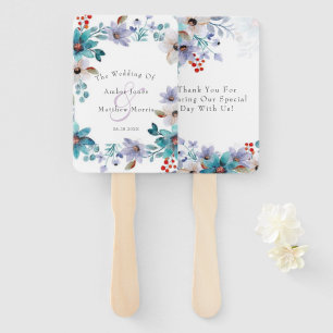 Turquoise Lavender Florals Wedding Favour Hand Fan